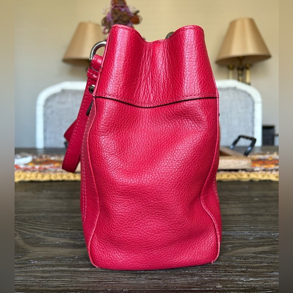 Coach Penelope Red Pebbled Leather Carryall Satchel Bag! - Picture 11 of 14